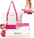 Mahjong Travel Tote Set – Canvas & Pink Trim (3-Piece Organizer Bag Set)