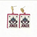Joker Card Dangle Earrings – Pink Glitter Edges