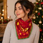 Luxury Christmas Satin Silk Scarf & Twilly Gift Set – Red