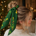 Luxury Christmas Satin Silk Scarf & Twilly Gift Set | Green Holiday Print | 90x90