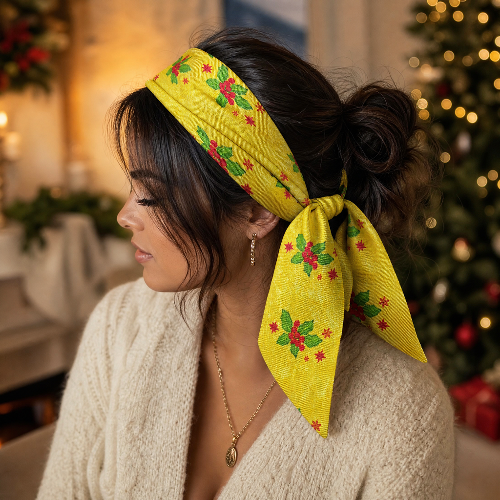 Luxury Christmas Satin Silk Scarf & Twilly Gift Set – Gold