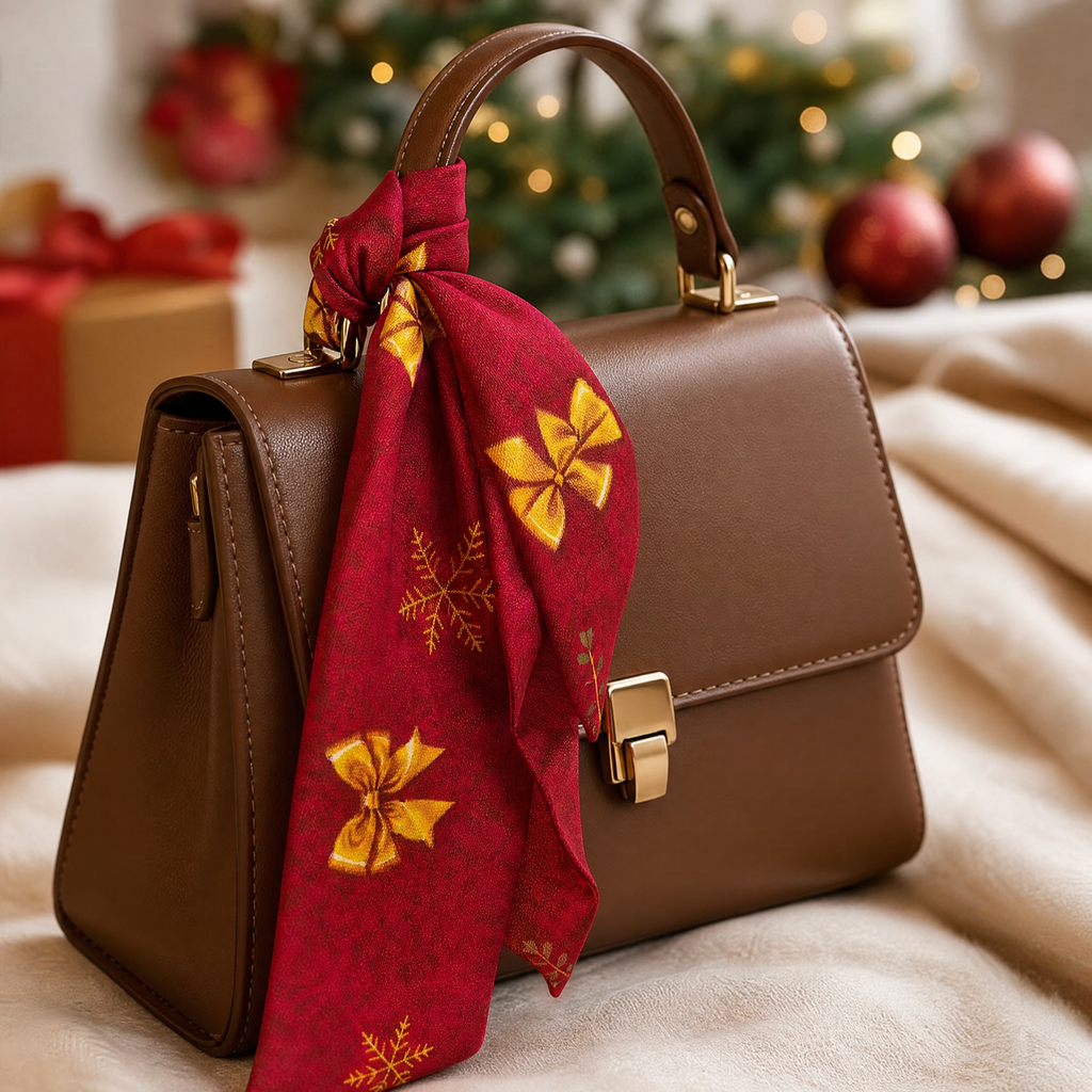 Luxury Christmas Satin Silk Scarf & Twilly Gift Set – Red
