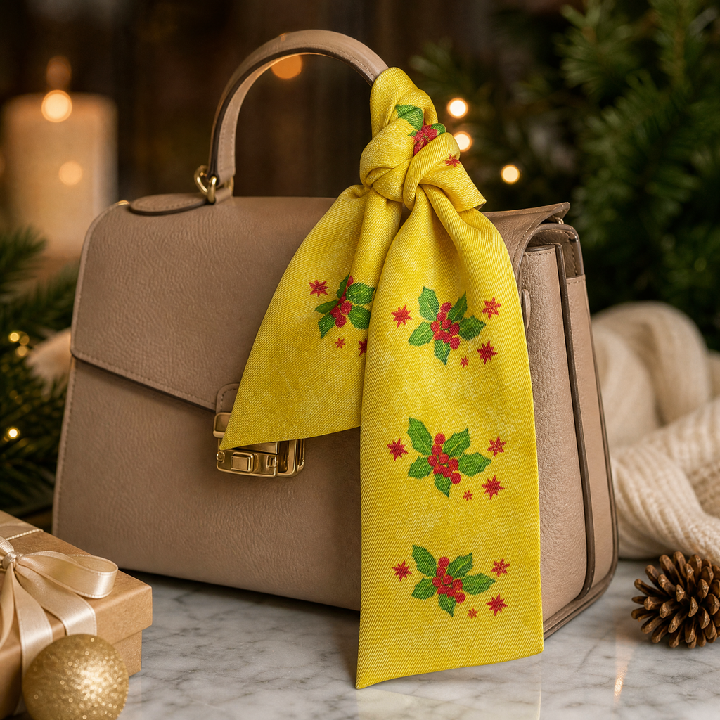 Luxury Christmas Satin Silk Scarf & Twilly Gift Set – Gold