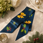 Luxury Christmas Satin Silk Scarf & Twilly Gift Set – Navy