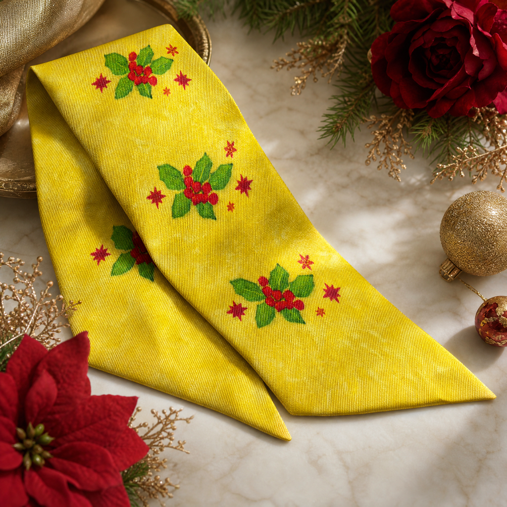 Luxury Christmas Satin Silk Scarf & Twilly Gift Set – Gold