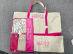 Mahjong Travel Tote Set – Canvas & Pink Trim (3-Piece Organizer Bag Set)