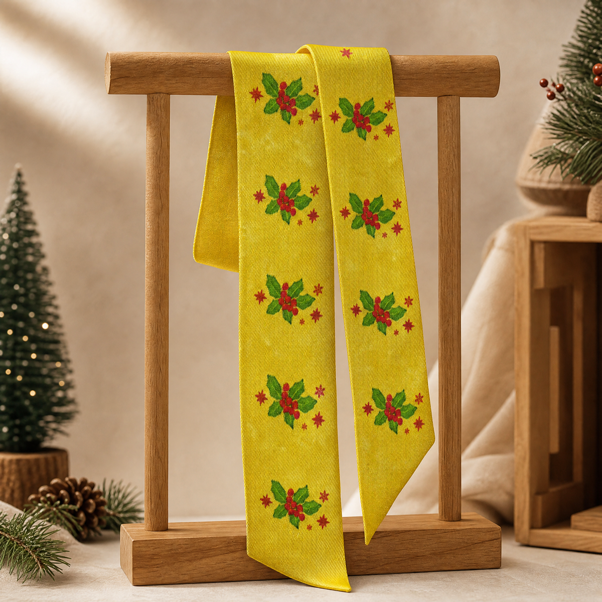 Luxury Christmas Satin Silk Scarf & Twilly Gift Set – Gold