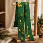 Luxury Christmas Satin Silk Scarf & Twilly Gift Set | Green Holiday Print | 90x90