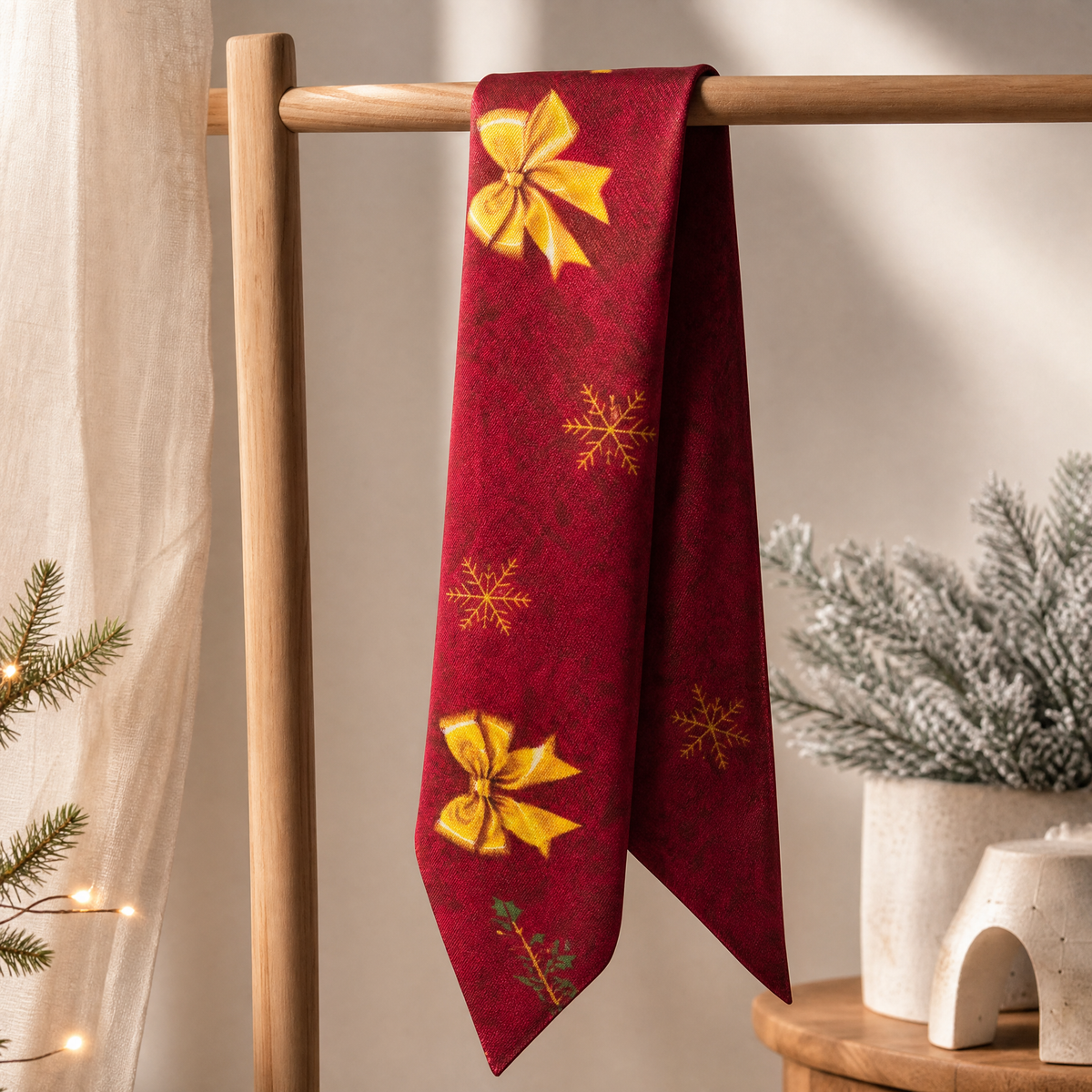 Luxury Christmas Satin Silk Scarf & Twilly Gift Set – Red