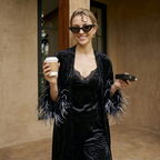 Black Velvet Feather Trim Pajama Set –  Lounge Wear