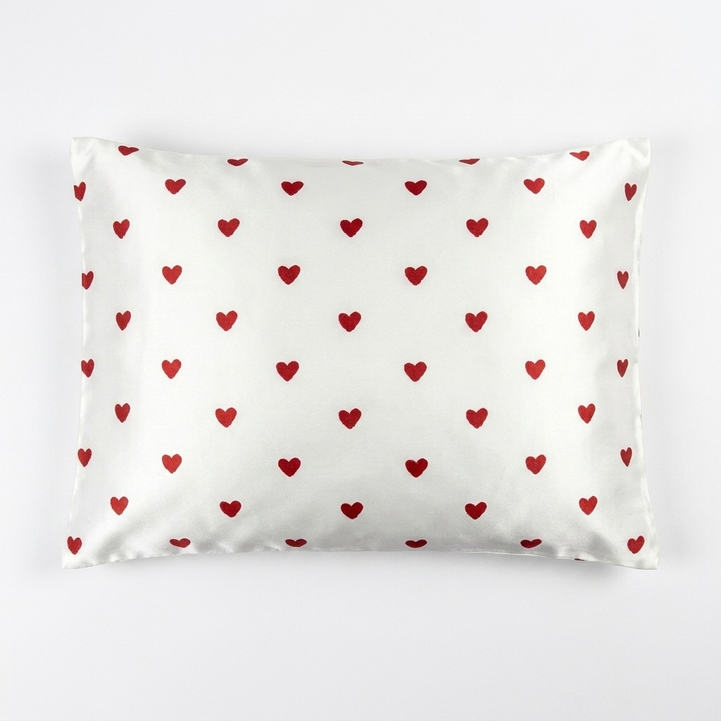 Valentine's Day Satin Sleep Gift Set – Heart Print Silk Eye Mask, Scrunchie & Cosmetic Pouch | Bridesmaid Gift | Self Care Set