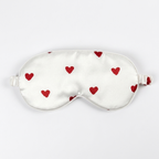 Valentine's Day Satin Sleep Gift Set – Heart Print Silk Eye Mask, Scrunchie & Cosmetic Pouch | Bridesmaid Gift | Self Care Set