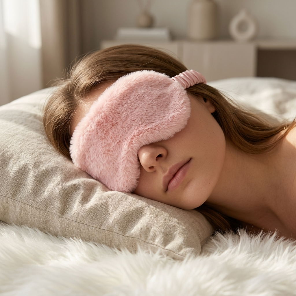 Blush Pink Plush Sleep Mask – Soft Elastic Eye Mask for Travel & Sleep