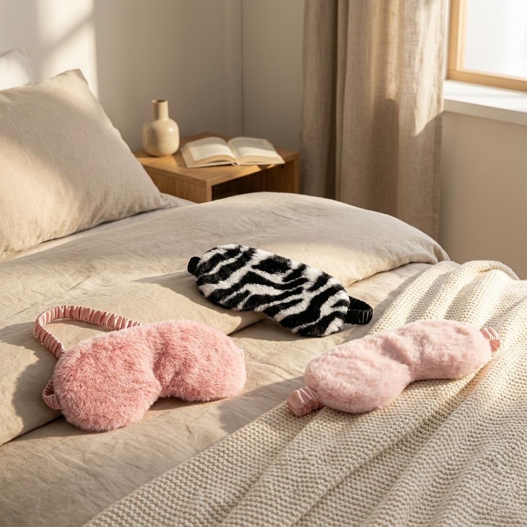 Blush Pink Plush Sleep Mask – Soft Elastic Eye Mask for Travel & Sleep