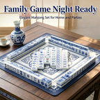 Porcelain Mahjong tile set with blue and white floral pattern