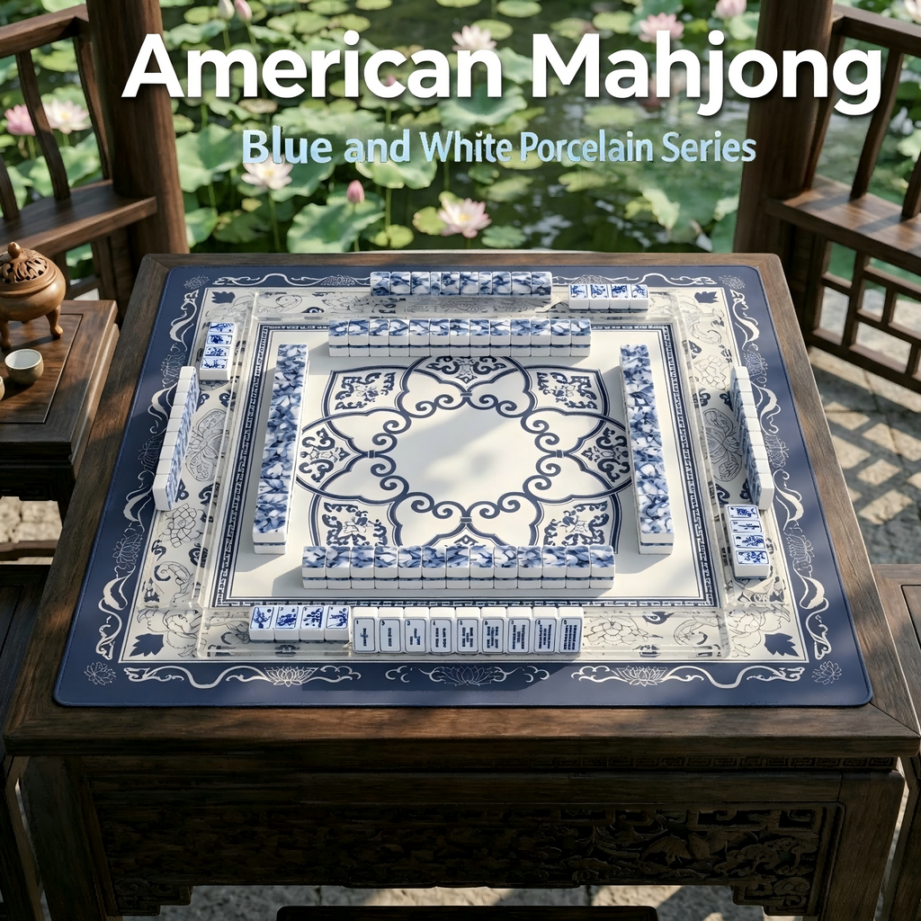 Marbled blue and white porcelain Mahjong tiles