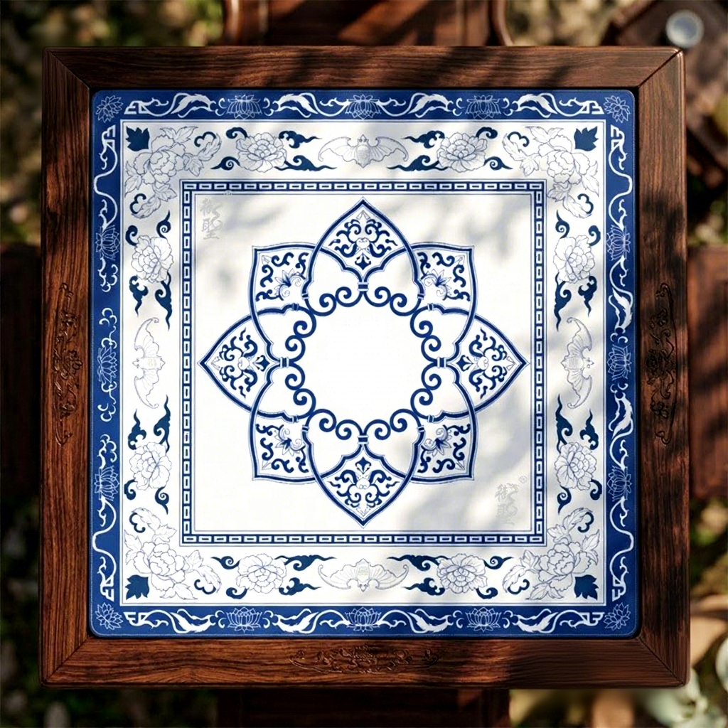 Porcelain Mahjong playing mat with floral border