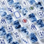 Close-up of porcelain Mahjong tile designs