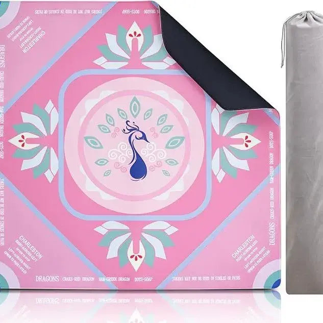 American Mahjong Table Mat with Carry Bag – Pink Peacock Non-Slip Game Mat (32”+)