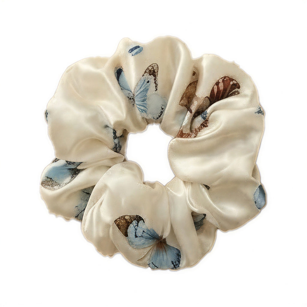 Luxury Silk Sleep Gift Set – Butterfly Print Satin Pillowcase, Sleep Mask & Scrunchie Set (Navy Blue)