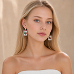 Mahjong Peacock Tile Dangle Earrings – Pink Glitter Edges