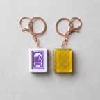 Hong Kong Mahjong Tile Keychain – Purple Engraved Resin Charm