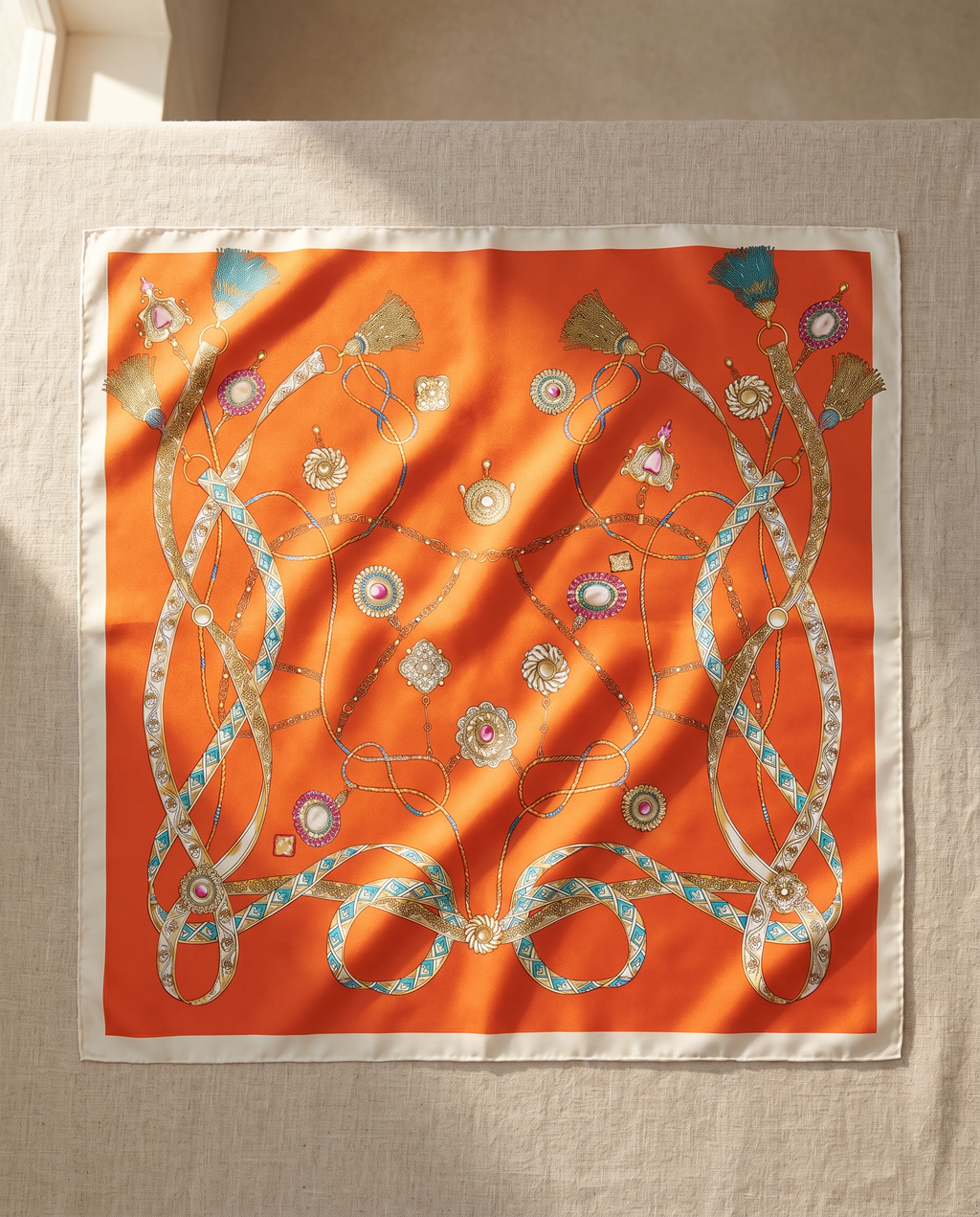 Orange Luxury Silk Neck Scarf for Women – 70x70 Elegant Square Satin Bandana