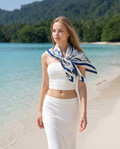 Nautical Silk Scarf for Women – 90x90 Blue & White Coastal Square Neck Scarf