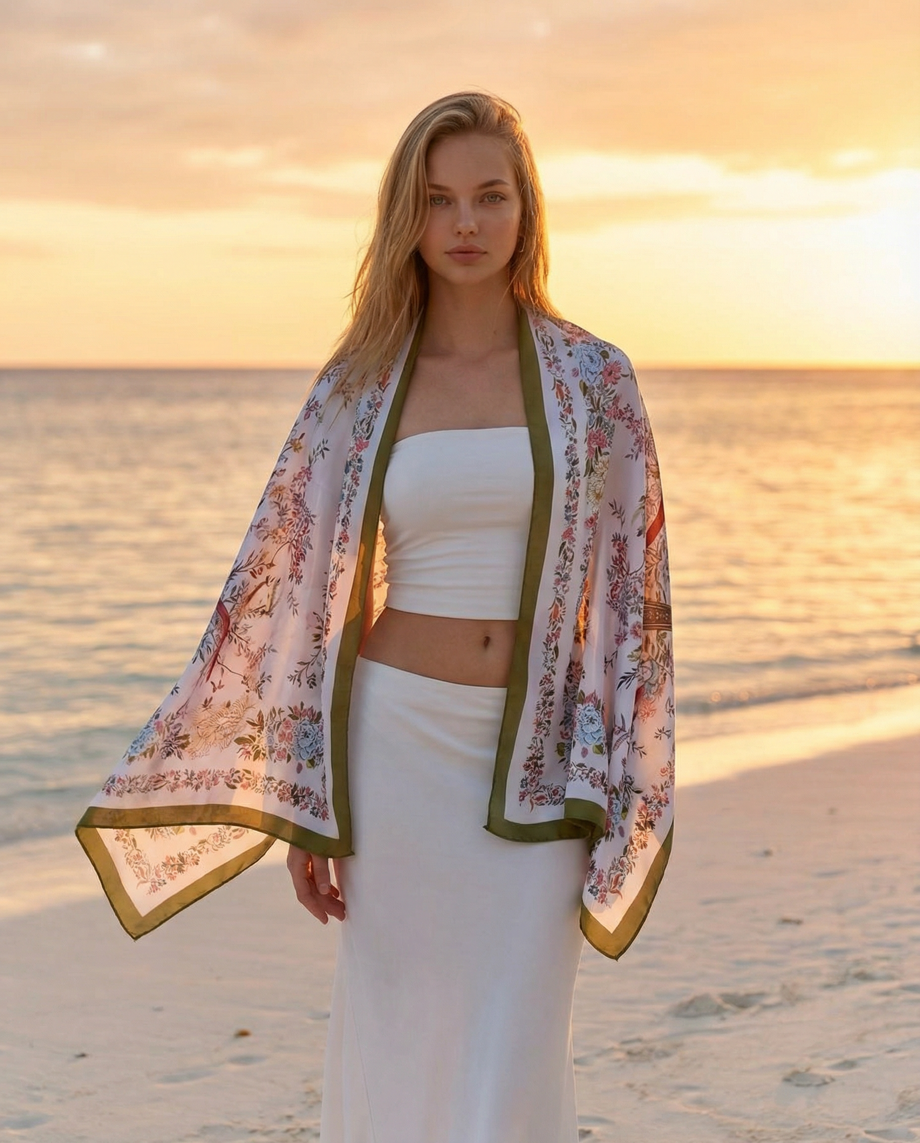 Vintage Floral Print Scarf Shawl – Elegant Lightweight Wrap 180x90 cm