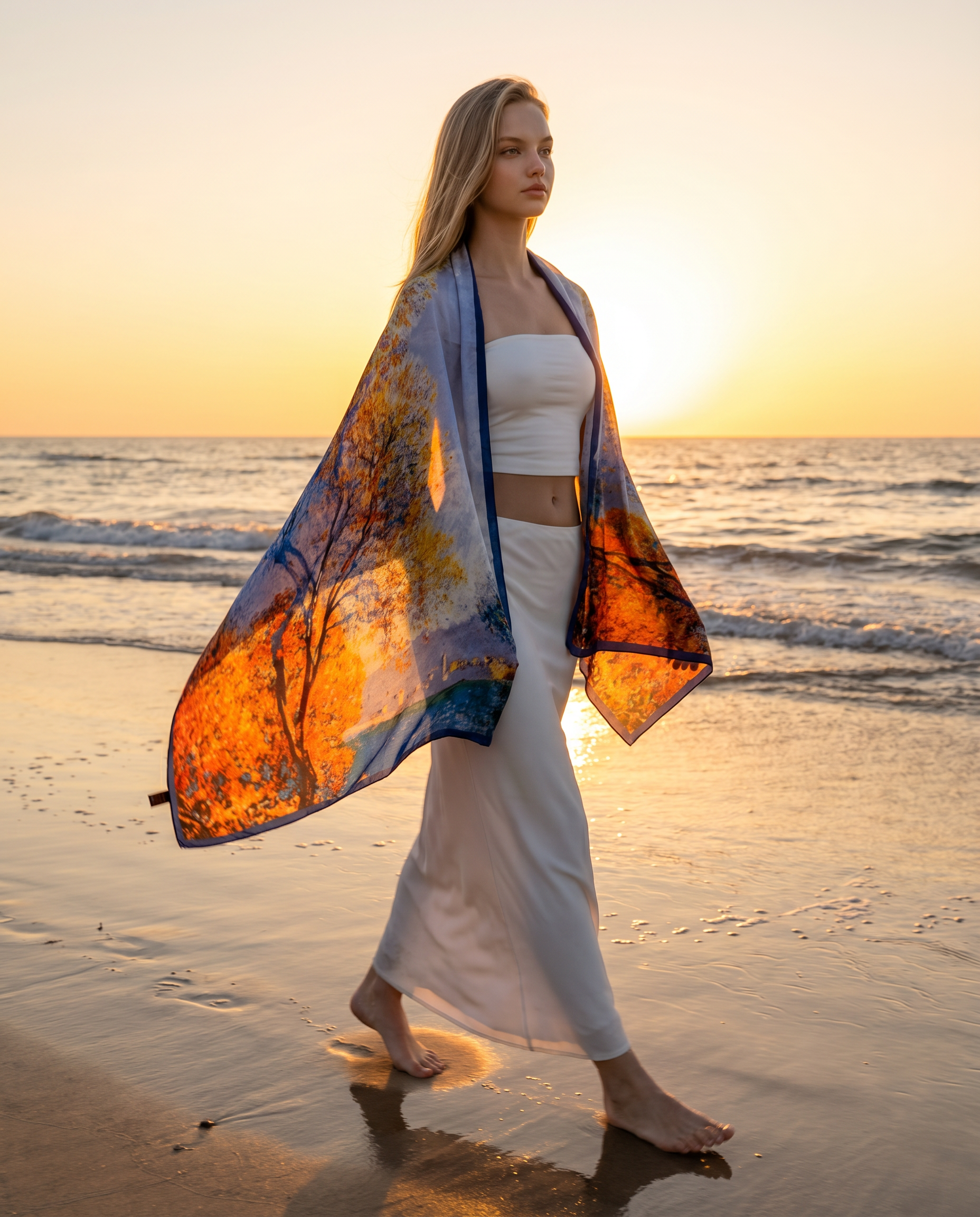 Autumn Forest Print Scarf Shawl – Lightweight Fashion Wrap 180x90 cm