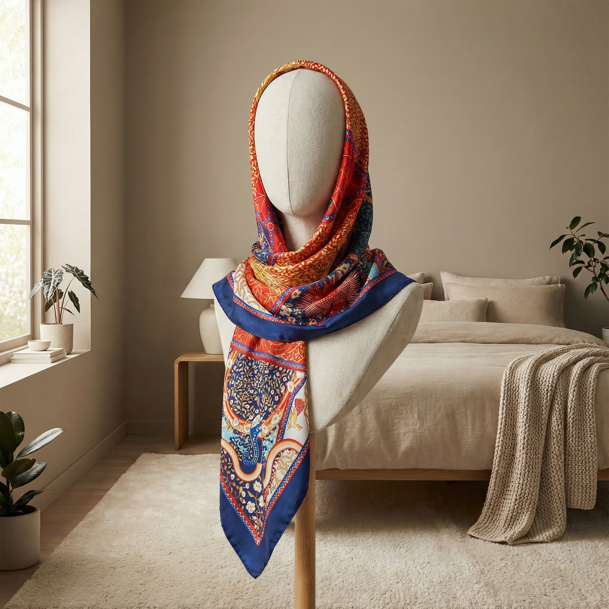 Luxury Silk Scarf – 180 x 90 Large Square Satin Wrap (Multicolor Print)