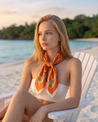 Orange Luxury Silk Neck Scarf for Women – 70x70 Elegant Square Satin Bandana