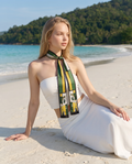 Silk Twilly Scarf – Equestrian Graphic Print Green Gold (145x15cm)