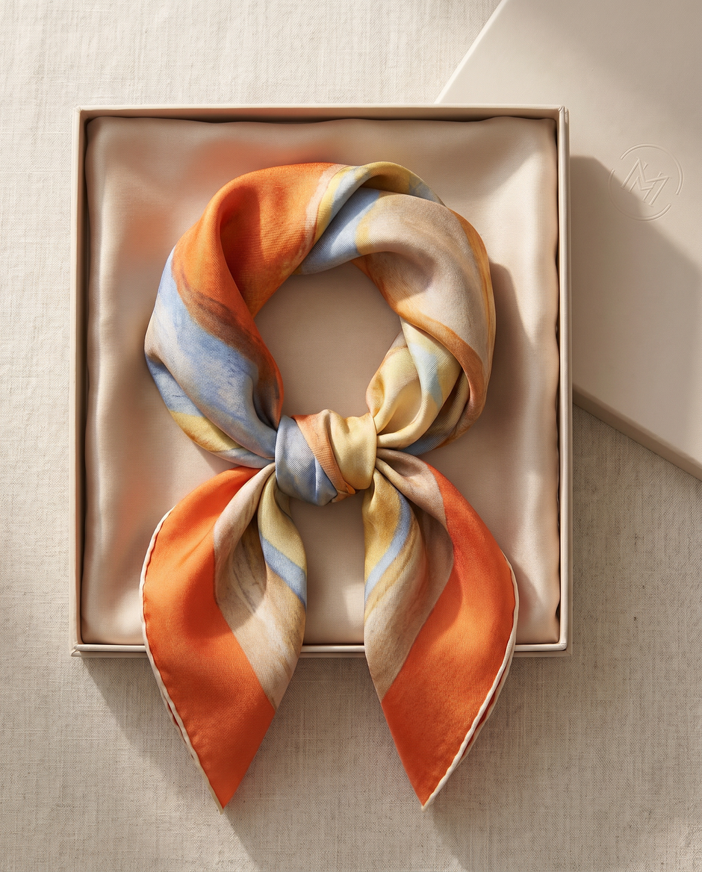 Orange Luxury Silk Neck Scarf for Women – 70x70 Elegant Square Satin Bandana