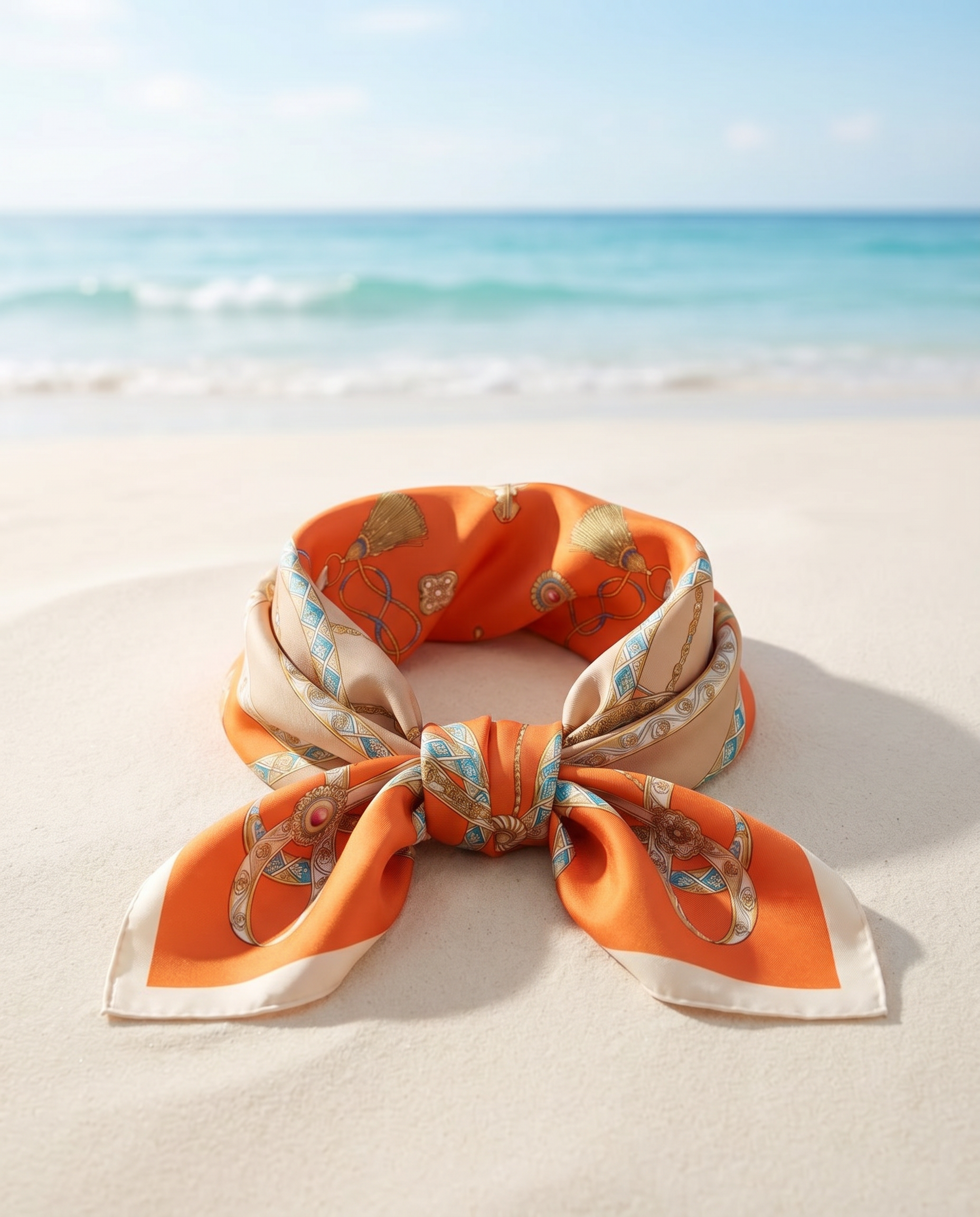 Orange Luxury Silk Neck Scarf for Women – 70x70 Elegant Square Satin Bandana