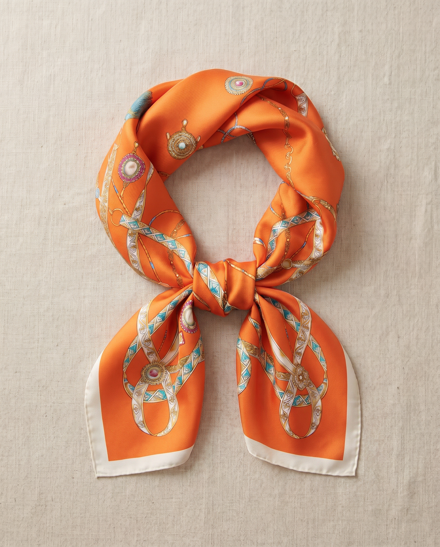 Orange Luxury Silk Neck Scarf for Women – 70x70 Elegant Square Satin Bandana