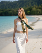 Silk Twilly Scarf – Vintage Landscape Print Green Beige (145x15cm)