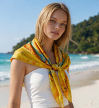 Sunflower Art Silk Scarf for Women – 90x90 Yellow Floral Square Neck Scarf