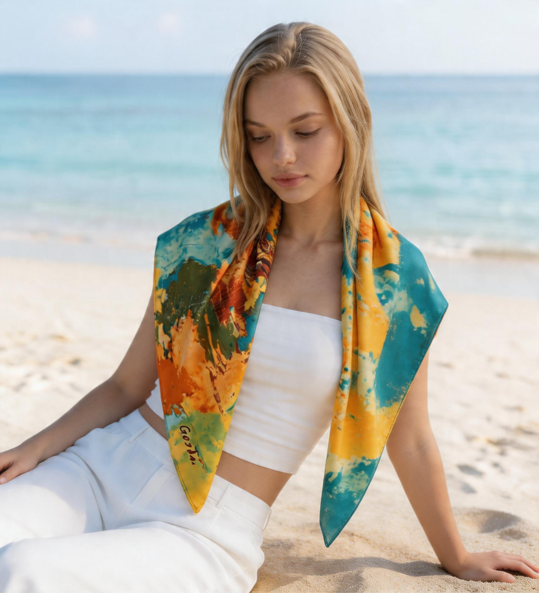 Abstract Art Silk Scarf – 90 x 90 cm