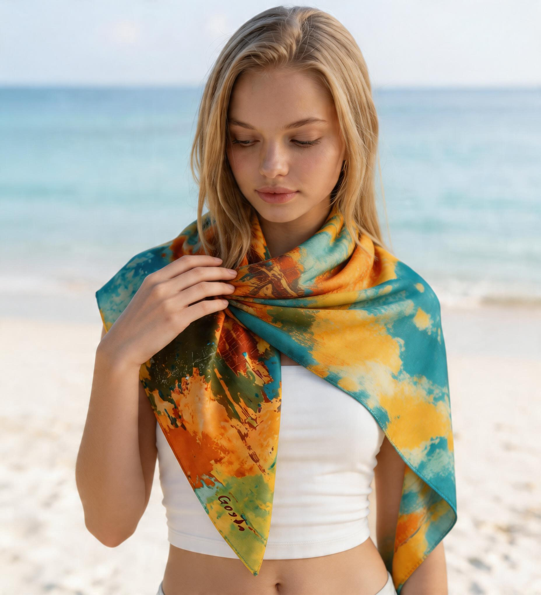 Abstract Art Silk Scarf – 90 x 90 cm