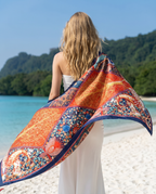 Luxury Silk Scarf – 180 x 90 Large Square Satin Wrap (Multicolor Print)