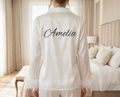 Personalized Bridesmaid Satin Pajama Set with Feather Cuffs