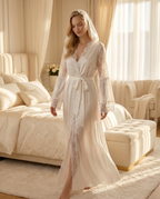 White Lace Hooded Robe – Elegant Bridal Lounge Wear