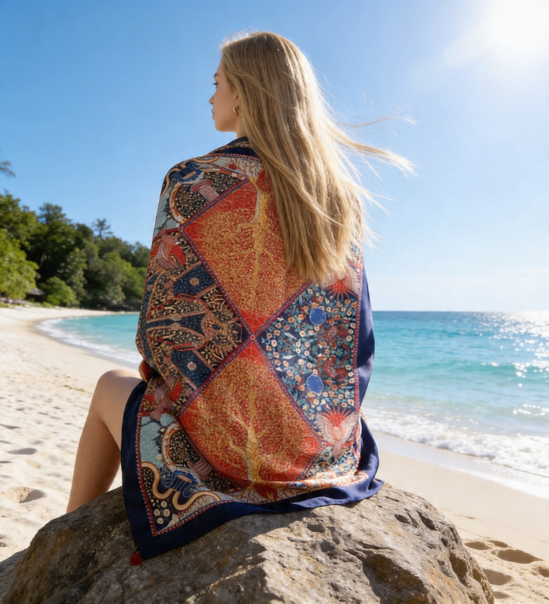 Luxury Silk Scarf – 180 x 90 Large Square Satin Wrap (Multicolor Print)