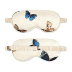 Luxury Silk Sleep Gift Set – Butterfly Print Satin Pillowcase, Sleep Mask & Scrunchie Set (Navy Blue)
