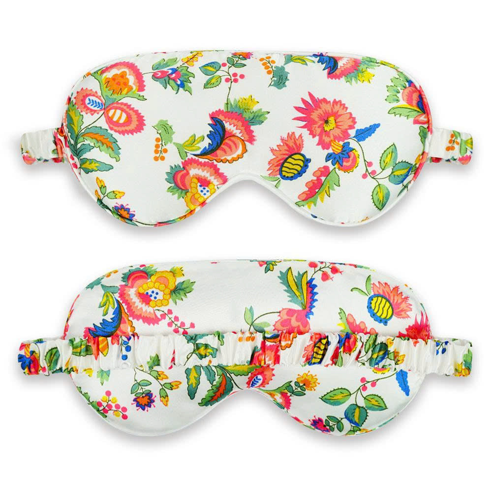 Luxury Satin Sleep Set – Navy Blue Pillowcase with Floral Sleep Mask & Scrunchie Gift Set