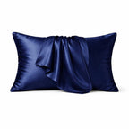 Luxury Satin Sleep Set – Navy Blue Pillowcase with Floral Sleep Mask & Scrunchie Gift Set